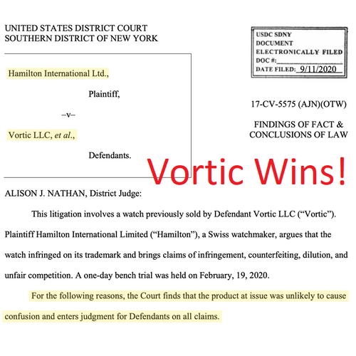 Hamilton vs Vortic Update - We Won (September 15th, 2020)