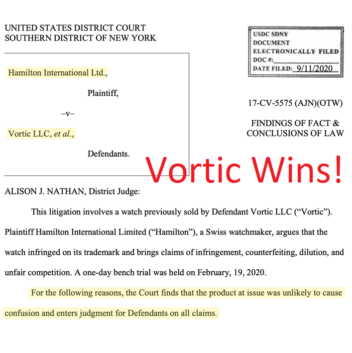 Hamilton vs Vortic Update - We Won (September 15th, 2020)