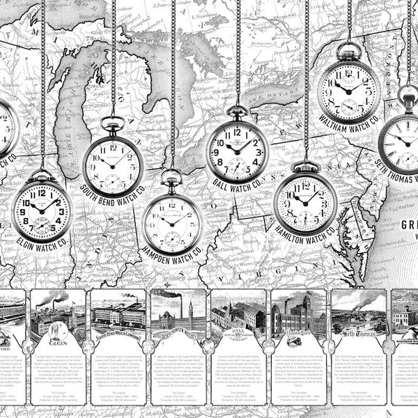 Map of the Great American Watch Companies - 24 x 36 Print