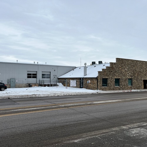 Exterior of a building, brick facade. 