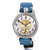 Watch with blue strap and white face on a white background