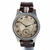 A vintage-style Hamilton watch with a silver-toned metal case, a textured beige dial with black Arabic numerals, and a dark brown leather strap, shown against a plain white background.