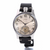Wristwatch with black strap and detailed face on a white background