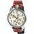 A vintage-style Hamilton watch with a silver-toned metal case, cream-colored dial, and a brown leather strap, shown against a plain white background.