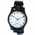 A black dial watch with a white face, black bezel, and black strap, photographed against a plain white background.
